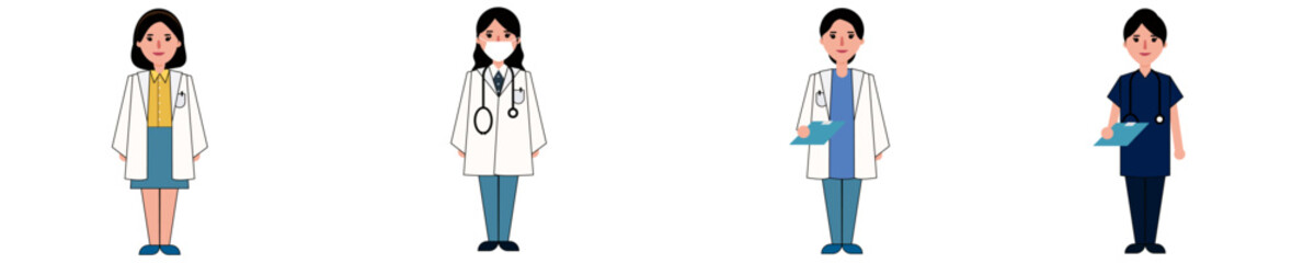 Lady doctors in hospital uniform with stethoscope and patient files , Female doctors vector 