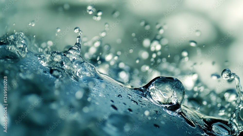 Poster Water droplets splash and create abstract patterns