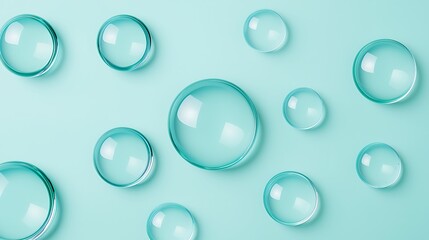 A serene arrangement of translucent bubbles on a soft blue background, creating a calming and fresh aesthetic.