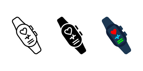 Smartwatch icon. Fitness tracker sign. Health monitoring symbol. Digital wristband for activity and heart rate pictogram. Wearable technology and sport gadget illustration.