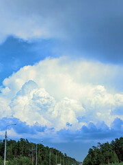 Cloudy sky with a few trees in the background