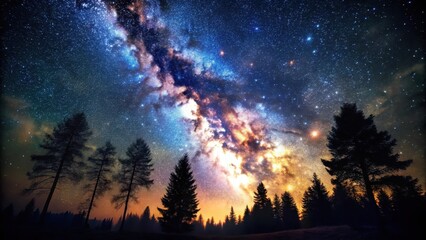 Fototapeta premium Dark Starry Sky with Trees , peaceful, nature, peaceful, nature, earth, ambiance, moon, silhouette, landscape, beautiful