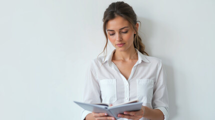 woman reading on tablet