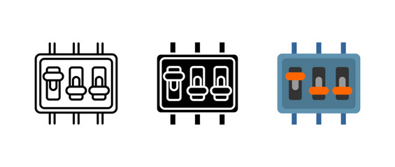 Control panel icon. Settings adjustment sign. Electrical switchboard symbol. Circuit regulation pictogram. Industrial control system illustration.