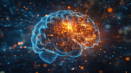 Digital Brain Design with Glowing Data Connections and Particles