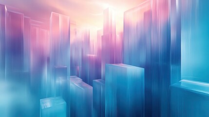 Abstract geometric representation of soft shapes in blue and turquoise tones resembling a dreamlike waterfall landscape