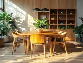 Fototapeta premium Wooden dining table and chairs