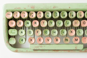 A vintage, pastel green typewriter with slightly worn keys.