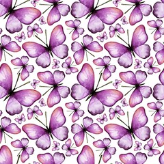 Vibrant pattern featuring purple butterflies and small flowers against a light background