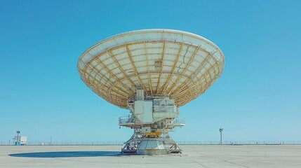 Obraz premium Desert satellite dish receiving signals, clear sky