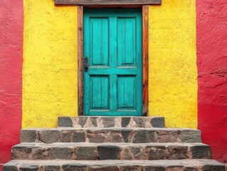 Green Door on Building Facade