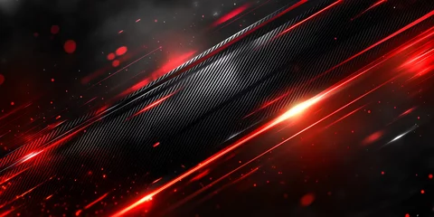 Bright red streaks contrast sharply against a dark carbon fiber technology led light background, creating a fluid and energetic visual effect that evokes motion and excitement. © stockphoto-graf