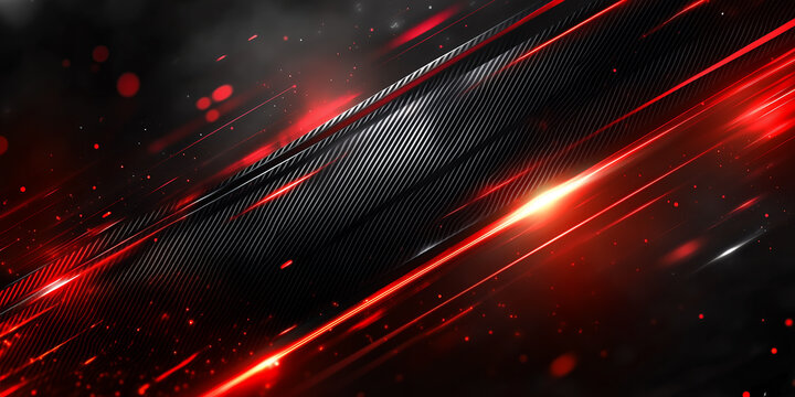 Bright red streaks contrast sharply against a dark carbon fiber technology led light background, creating a fluid and energetic visual effect that evokes motion and excitement.