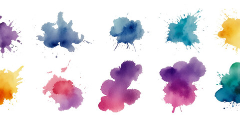 Set of colorful abstract watercolor splash brush strokes vector background. Colors watercolor paint stains vector texture background.