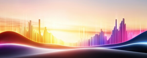 A vibrant digital landscape showcasing colorful sound waves against a stunning sunrise backdrop, symbolizing creativity and audio technology.