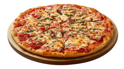 Pizza Perfection: A perfectly-baked pizza with a crispy crust, melted cheese, and flavorful sauce, ready to satisfy your cravings. The vibrant red sauce, bubbly cheese.