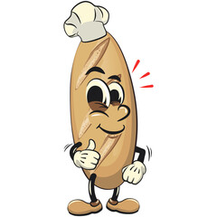 baguette bread cartoon isolated vektor illustration mascot character as chef give thumbs up, work of hand drawn