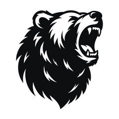 snarling bear silhouette vector line art logo design