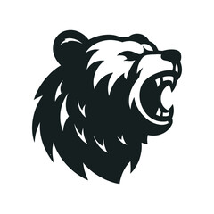 snarling bear silhouette vector line art logo design