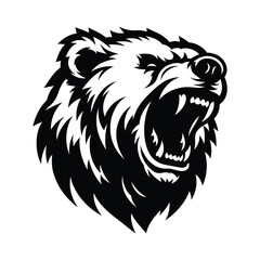snarling bear silhouette vector line art logo design