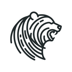 snarling bear silhouette vector line art logo design
