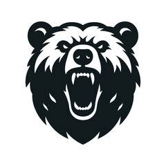 snarling bear silhouette vector line art logo design