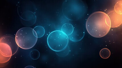 Abstract geometric background featuring translucent bubbles in gradient blue and teal tones creating depth and motion