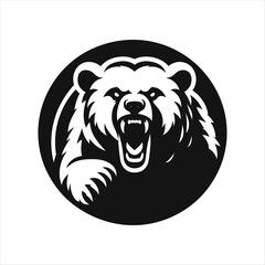 snarling bear silhouette vector line art logo design
