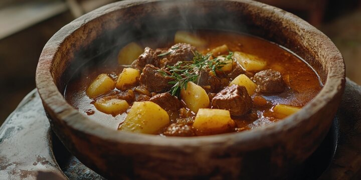 Wooden Bowl Stew Potates