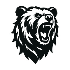 snarling bear silhouette vector line art logo design