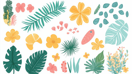 Floral vector illustration with flowers leaves and decorative elements