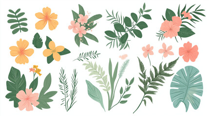 Obraz premium Floral vector illustration with flowers leaves and decorative elements