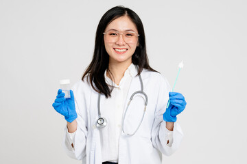 Asian gynecologist with cervical cancer specimen collection kit