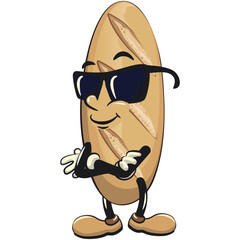 baguette bread cartoon isolated vektor illustration mascot character wearing sunglasses folding his arms calmly, work of hand drawn