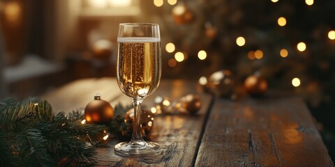 Champagne on Wooden Table