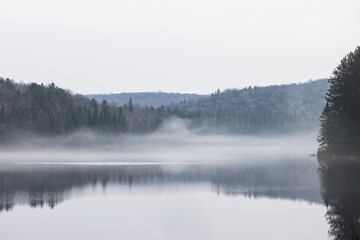 Misty Lake and Forest Reflection in Northern Ontario Canada, Landscape Photography