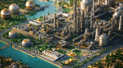 Fototapeta premium Detailed Aerial View Of An Industrial Refinery Complex