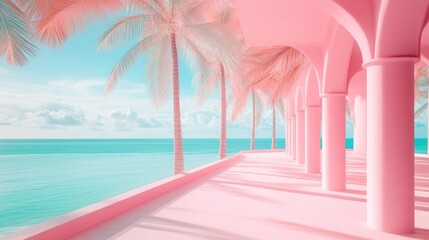 Obraz premium Pink paradise ocean view colonnade