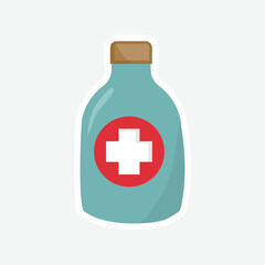 Fototapeta premium Medical Bottle Sticker - Vector Design. Vector illustration of a medical bottle with a red cross symbol. Ideal for healthcare, pharmacy, and first aid-themed designs