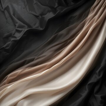 Nero scuro pastello chiaro polveroso pallido morbido marrone seppia beige nudo bianco sfondo astratto. Tessuto di raso di seta. Striscia di linea fluida per tendaggi. Sfumatura di colore