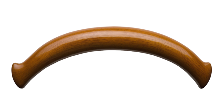 Curved wooden handle studio product transparent background front view craftsmanship concept