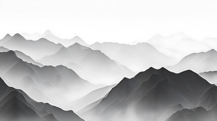 Monochromatic misty mountain range landscape.