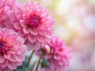 Beautiful pink dahlias blooming in a serene garden during the late spring season