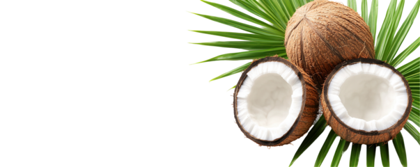 Coconut products display tropical paradise transparent background fresh ingredients close-up view natural health concept
