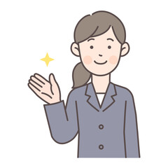 人物_線画03_案内する女性会社員_ol