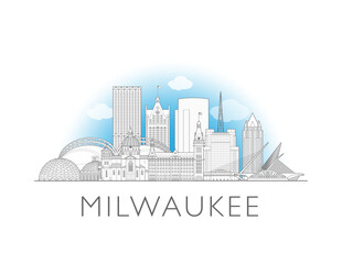 Naklejka premium Milwaukee skyline. Hand drawn vector illustration. Linear style.