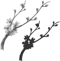 Watercolor Sakura Blossom Pack - Japanese Cherry Tree Pack. Artistic Branch Plum Blossom.