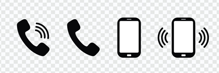 Ringing Phone Icon Set | Telephone Call Symbol on Transparent Background