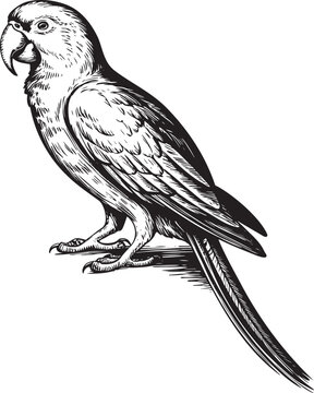 Vintage parrot illustration hand drawn engraving. Sketch tropical parrots vector illustration.