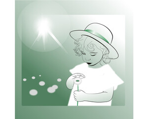 Vector summer illustration.Girl with dandelion